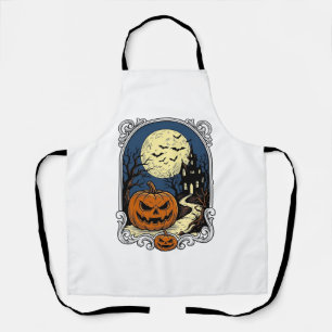 Gruseliger Kürbisszene Vintage Halloween Vektorgra Schürze