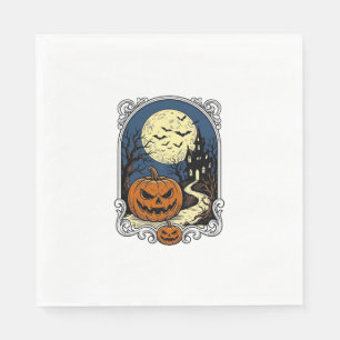 Gruseliger Kürbisszene Vintage Halloween Vektorgra Serviette