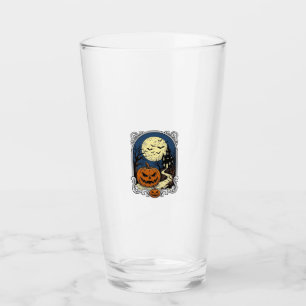 Gruseliger Kürbisszene Vintage Halloween Vektorkun Glas