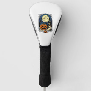 Gruseliger Kürbisszene Vintage Halloween Vektorkun Golf Headcover