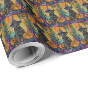 Gruseliger Labrador-Hund Halloween-Hexe und Kürbis Geschenkpapier