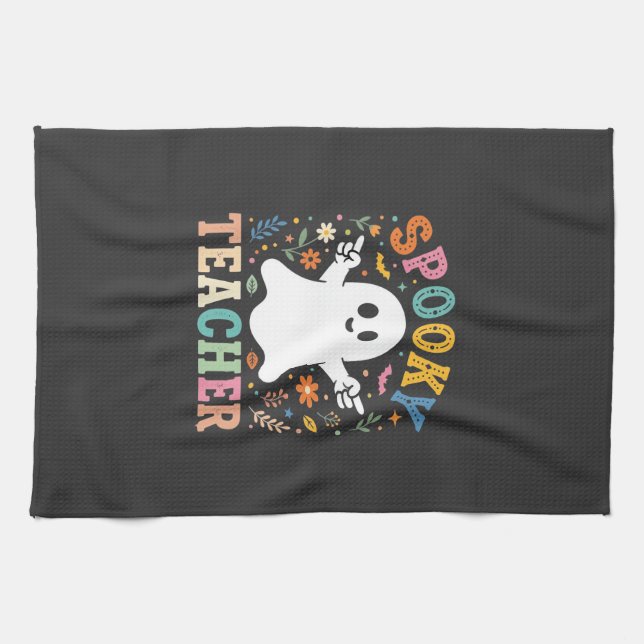 Gruseliger Lehrer Süßer Geist Halloween Design_1 Geschirrtuch (Horizontal)