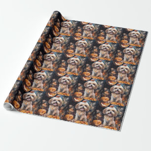 Gruseliger Lhasa Apso Halloween mit Kürbissen Geschenkpapier