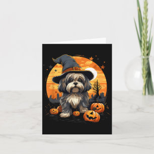 Gruseliger Lhasa-Apso-Hund Hexe Halloween Karte