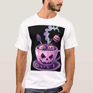 Gruseliger lila Kürbis-Brauerei-Kaffeebecher Hallo T-Shirt