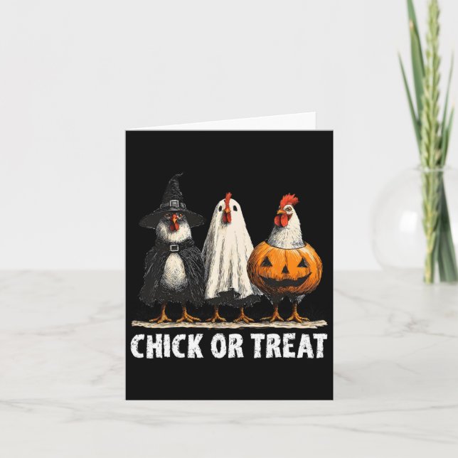 Gruseliger lustiger Chick Or Treat Hühner Geist He Karte (Vorderseite)