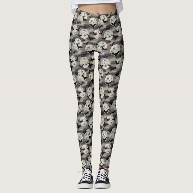 Gruseliger Mond-Fledermaus-Muster-Halloween-Leggin Leggings (Vorderseite)