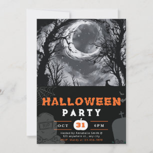 Gruseliger Nachthimmel-Halbmond Halloween Einladung