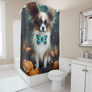 Gruseliger Papillon mit Kürbissen Halloween  Duschvorhang