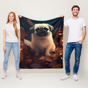 Gruseliger Pekingeser Halloween mit Kürbissen Fleecedecke