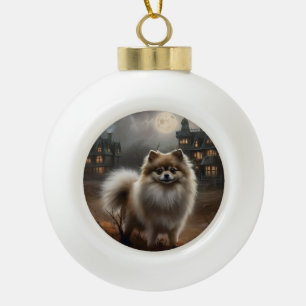 Gruseliger Pomeranian Halloween Keramik Kugel-Ornament