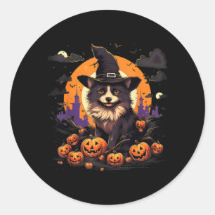 Gruseliger Pomsky-Hund Hexe Halloween Runder Aufkleber