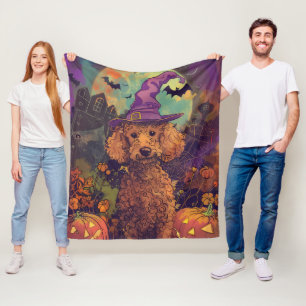 Gruseliger Pudel-Hund Halloween Hexe und Kürbis Fleecedecke
