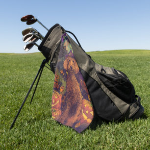 Gruseliger Pudel-Hund Halloween Hexe und Kürbis Golfhandtuch