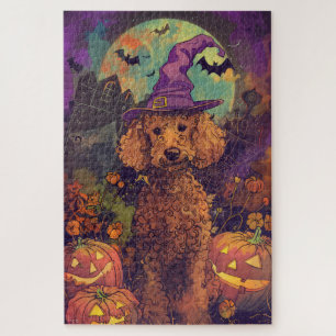 Gruseliger Pudel-Hund Halloween Hexe und Kürbis Puzzle