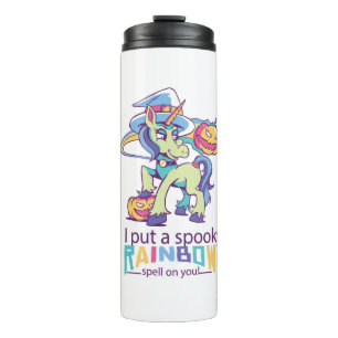 Gruseliger Regenbogen-Zauber-Halloween-Einhorn-Hex Thermosbecher