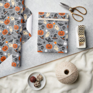 Gruseliger saisonaler grauer Halloween-Muster Geschenkpapier