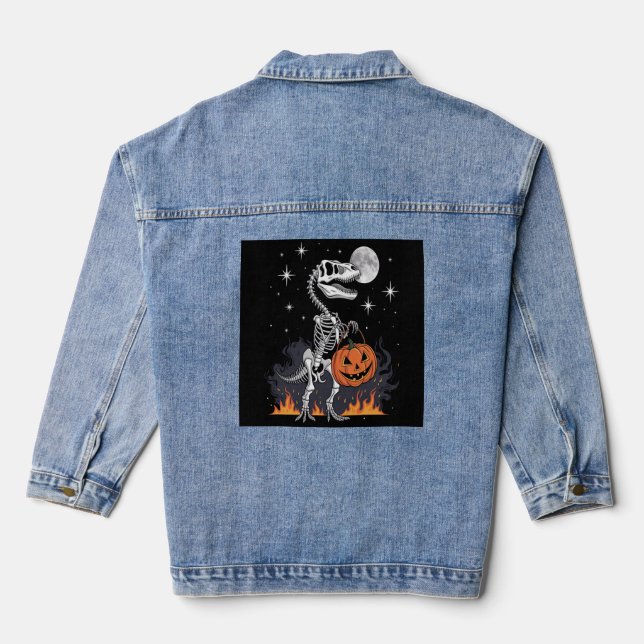 Gruseliger Saurus Halloween-Dinosaurier Jeansjacke (Rückseite)