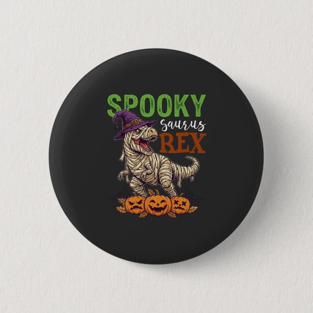Gruseliger Saurus Rex Mumie Dinosaur Hexenhut Kürb Button (Vorderseite)