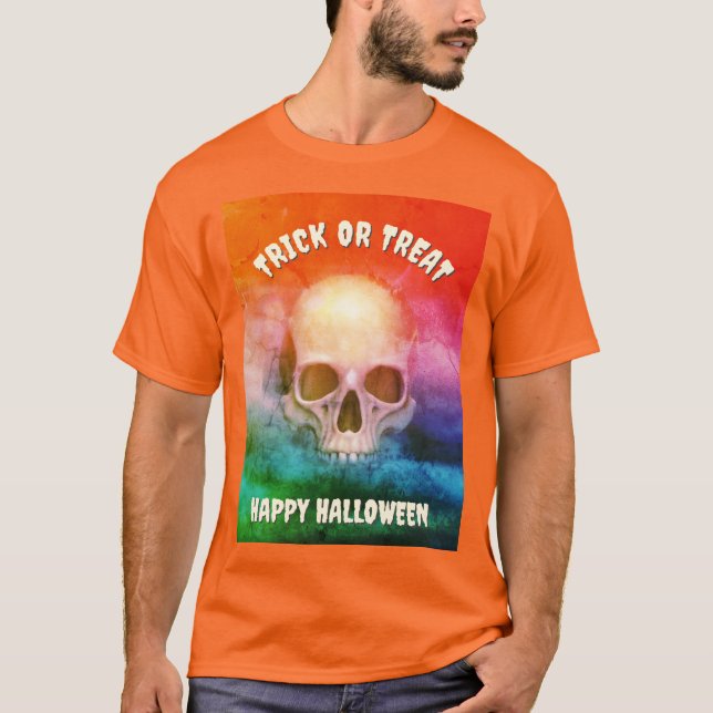 Gruseliger Schädel. Süßes oder Saures. Halloween T-Shirt (Vorderseite)