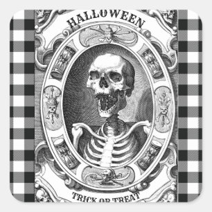 Gruseliger Schwarz-Weiß-Schädel-Skelett-Halloween  Quadratischer Aufkleber
