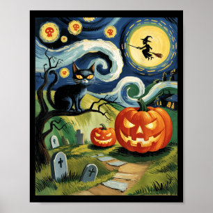 Gruseliger schwarzer Halloween-Kater in einer Y-Na Poster