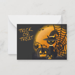Gruseliger schwarzer Katzenhexenhut Halloween Klas Mitteilungskarte