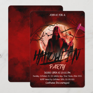 Gruseliger Sensenmann Blutmond Halloween-Party Einladung