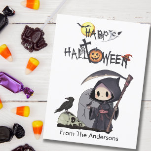 Gruseliger Sensenmann-Friedhof-Goth-Kinder-Hallowe Postkarte