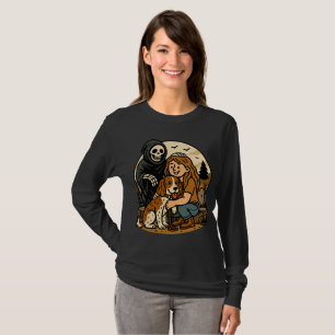 Gruseliger Sensenmann mit Mädchen und Hund-Skelett T-Shirt