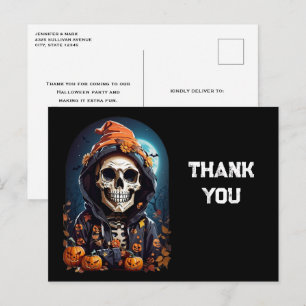 Gruseliger Skeleton & Kürbisse Halloween Danke Postkarte