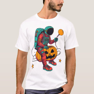 Gruseliger Skelett-Astronaut auf Kürbis-T-Shirt T-Shirt
