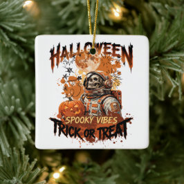 Gruseliger Skelett-Astronaut Halloween-Schmuck Keramikornament