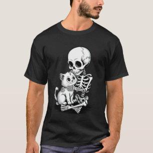 Gruseliger Skelett, das eine Katze umarmt, lustige T-Shirt