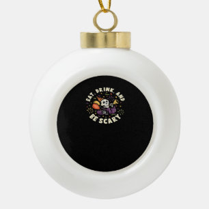 Gruseliger Skelett feiert Halloween Essen Trinken Keramik Kugel-Ornament