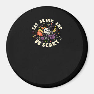 Gruseliger Skelett feiert Halloween Iss Trinke Magnet
