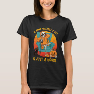 Gruseliger Skelett-Halloween Ein Zuhause ohne eine T-Shirt