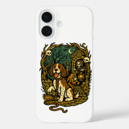 Gruseliger Skelett-Hund im ästhetischen Stil iPhone 16 Hülle