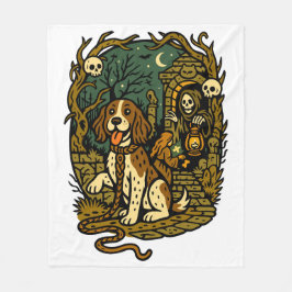 Gruseliger Skelett-Hund im Horror-Aesthetic Fleecedecke