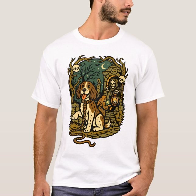 Gruseliger Skelett-Hund im Horror-Aesthetic T-Shirt (Vorderseite)