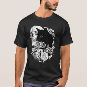 Gruseliger Skelett-Totenkopf-Schwarze Katze Rose H T-Shirt