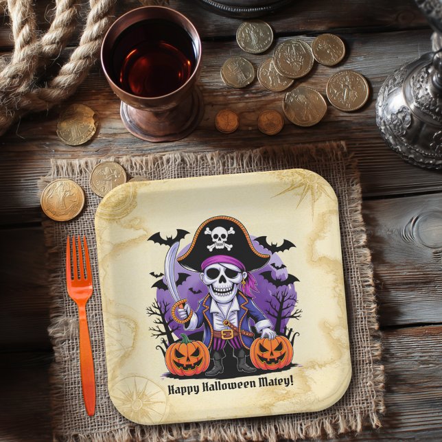 Gruseliger Skelettpirat Halloween Pappteller (Von Creator hochgeladen)