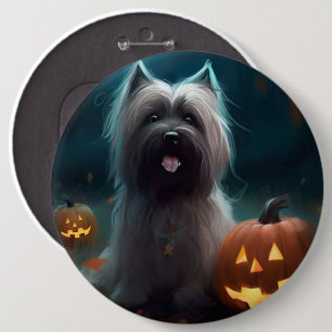 Gruseliger Skye Terrier mit Kürbissen Halloween Button