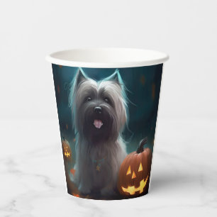 Gruseliger Skye Terrier mit Kürbissen Halloween Pappbecher