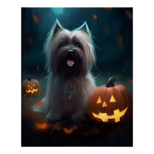 Gruseliger Skye Terrier mit Kürbissen Halloween Poster