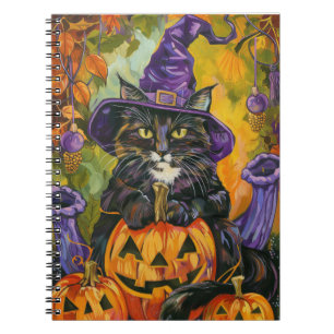 Gruseliger Smoking-Katze Halloween-Hexe und Kürbis Notizblock