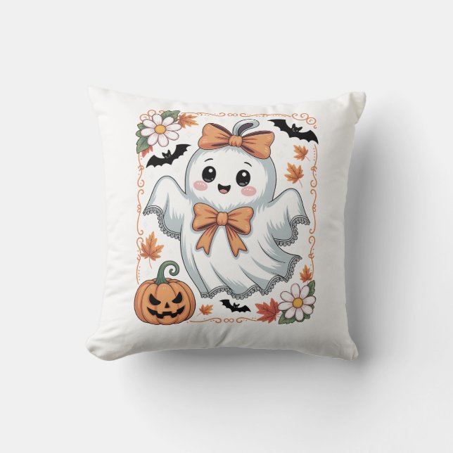 Gruseliger Spitzen-Geist Halloween Kissen (Vorderseite)