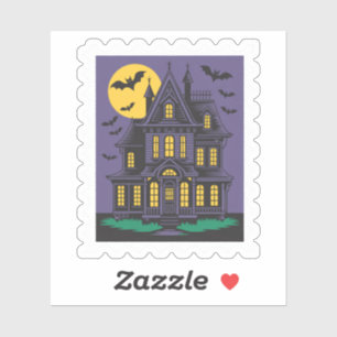 Gruseliger Spukhaus-Halloween-Poststempel Aufkleber