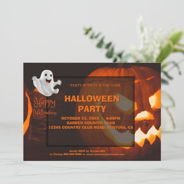 Gruseliger Süßer Geist Halloween Einladung (Stehend Vorderseite)