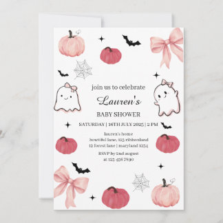 Gruseliger Süßer Geist Rosa Kürbis Baby Shower Einladung